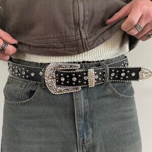 Grunge Goth Cross Gemstone Belt – Black Silver Unisex Style, Brand New